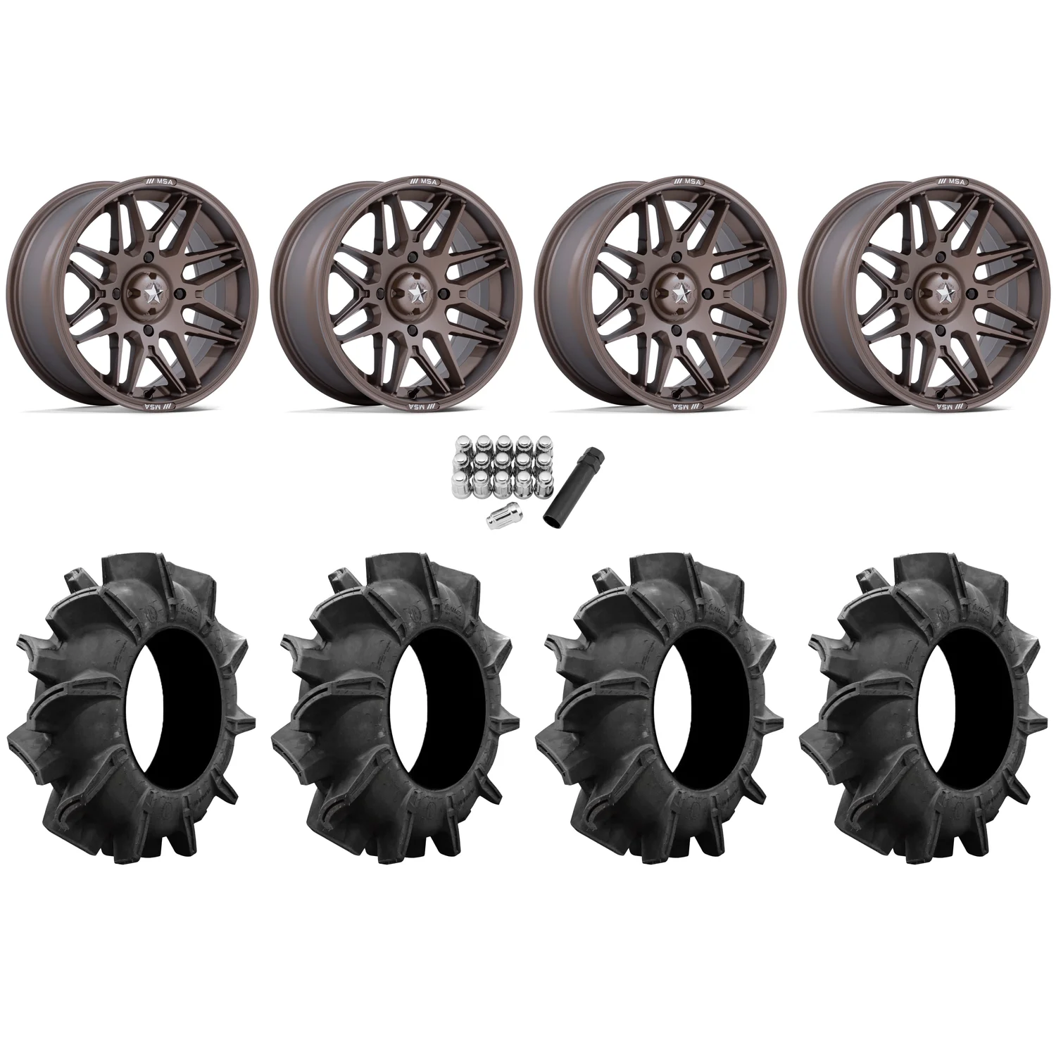 Assassinator Mud Tires 28x8-14 on MSA M52 Radar Matte Bronze Wheels